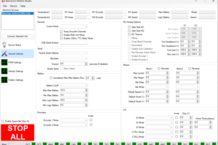 General Settings in Motion Studio